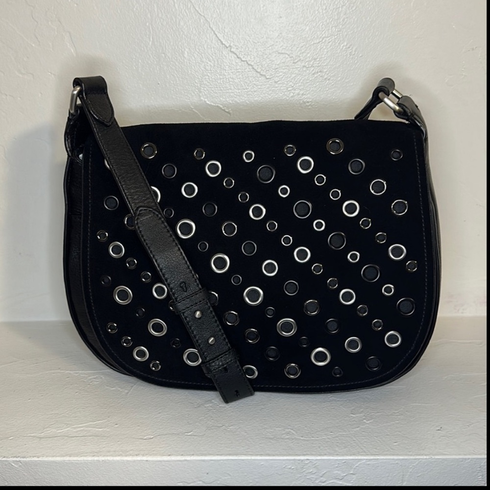 Vince Camuto Chip black suede & leather saddle crossbody
